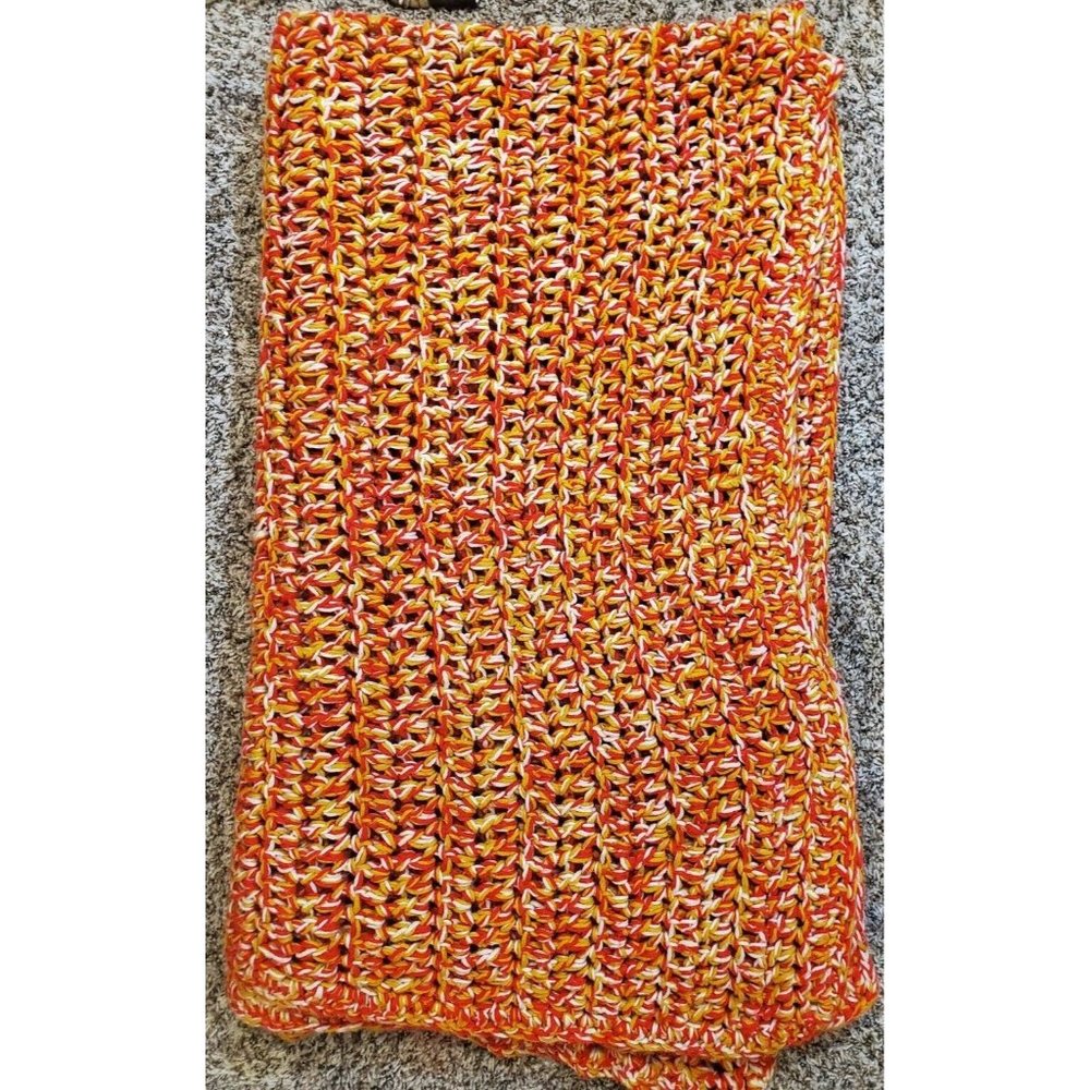 Orange & Yellow Knit Granny Afghan, Measures 75"x75"
